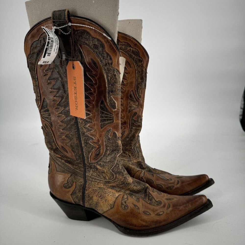 Stetson boots womens 11 brown leather fashion wingtip western festival horse - Picture 3 of 8